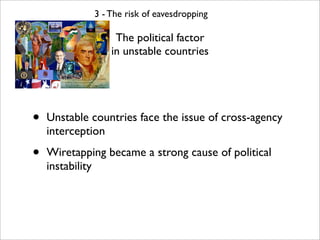 3 - The risk of eavesdropping

                  The political factor
                 in unstable countries




•   Unsta...