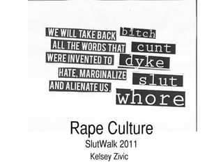 Rape Culture
  SlutWalk 2011
   Kelsey Zivic
 