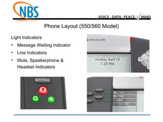 Phone Layout (550/560 Model)
Light Indicators
• Message Waiting Indicator
• Line Indicators
• Mute, Speakerphone &
Headset Indicators
 