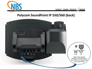 Polycom SoundPoint IP 550/560 (back)
Note: Power adapter
conneced to DC48V jack on
the IP 560 and to the DC24V
jack on the IP 550.
.
 