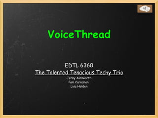   VoiceThread EDTL 6360 The Talented Tenacious Techy Trio Jenny Ainsworth Pam Carnahan  Lisa Holden 