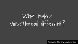 What makes
VoiceThread different?
Resource Site: tiny.cc/vtoverview
 