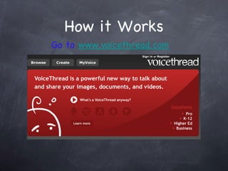 How it Works Go to  www.voicethread.com 