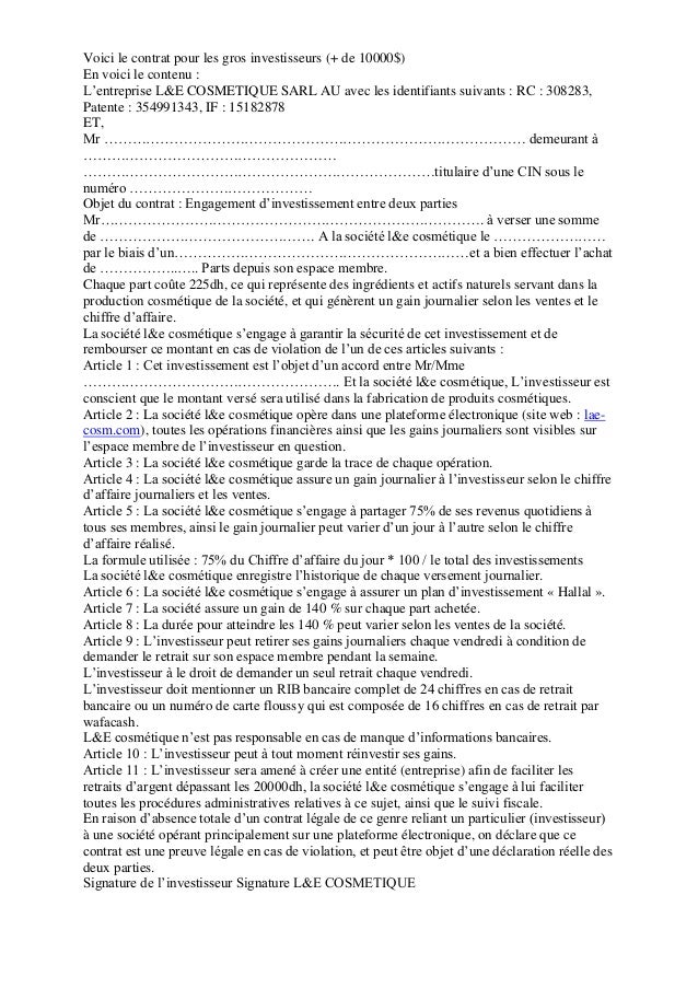 Voici le contrat pour les gros investisseurs