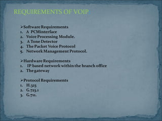 REQUIREMENTS OF VOIP : 