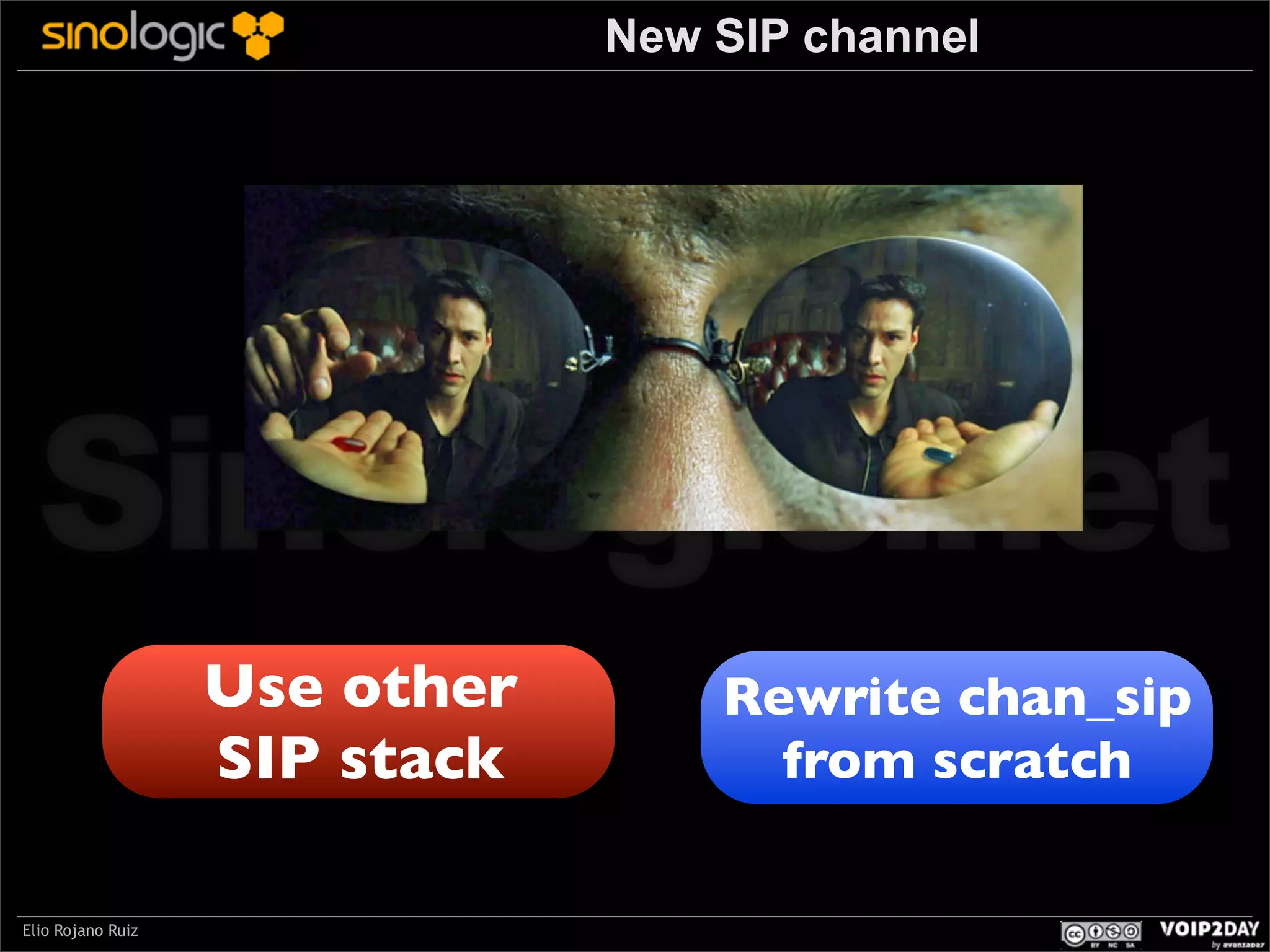 New SIP channel

Sinologic.net
Use other
SIP stack
Elio Rojano Ruiz

Rewrite chan_sip
from scratch

 