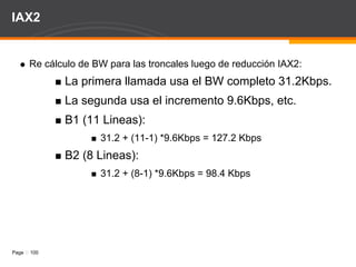 Método de Erlang Resultados: H    B1 = 11 Líneas H    B2 = 8 Líneas Con los requerimientos de BW ya calculados: BW para B1: 26.8x11 = 294.8 Kbps. BW para B1: 26.8x8 = 214.8 Kbps. BW Simplificado BW Erlang 160.8 Kbps 294.8 Kbps 80.4 Kbps 214.8 Kbps 