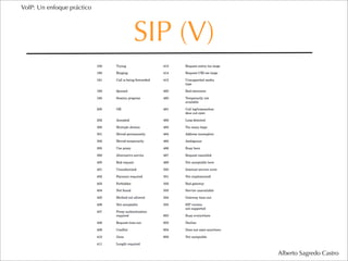 VoIP: Un enfoque práctico




                            SIP (V)




                                      Alberto Sagredo Castro
 