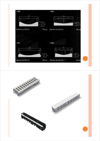 Les trottoirs revêtus sont généralement constitués :
™Par une fondation en béton maigre le dosage ne sera pas inférieur à
200 kg de ciment par mètre cube
™Par une couche de surface qui peut être constituée par :
9 Chape au mortier de cimentChape au mortier de ciment
9 Un béton bitumineux
9 De l’asphalte coulé
Ils peuvent être à simple ou à double versant :
Ils ont généralement les dimensions suivantes :
™Largeur : 0.4 à 0.5 m
Pente transversale : 4%™Pente transversale : 4%
™Pente longitudinale : 2% minimum
 