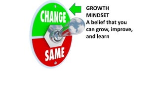 GROWTH
MINDSET
A belief that you
can grow, improve,
and learn
 