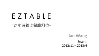 Ian Wang
Intern
2012/11 – 2013/4
 