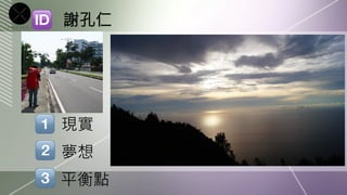 謝孔仁




現實
夢想
平衡點
 