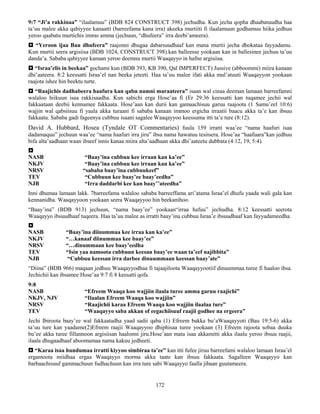 172
9:7 “Ji’a rakkinaa” “ilaalamuu” (BDB 824 CONSTRUCT 398) jechudha. Kun jecha qopha dhaabatuudha haa
ta’uu malee akka qabiyyee kanaatti (barreefama kana irra) akeeka murtiiti fi ilaalamuun godhamuu hiika jedhuu
yeroo qaabatu murtichis immo amma (jechuun, “dhufeera” irra deebi’ameera).
 “Yeroon ijaa Bau dhufeera” raajonni dhugaa dabarsuudhaaf kan mana murtii jecha dhokataa fayyadamu.
Kun murtii seera argisiisa (BDB 1024, CONSTRUCT 398).kan balleesse yookaan kan in ballesinee jechuu ta’uu
danda’a. Sababa qabiyyee kanaan yeroo deemnu murtii Waaqayyo in hafne argisiisa.
 “Israa’elis in beekaa” gochami kun (BDB 393, KB 390, Qal IMPERFECT) Jussive (abboommi) miira kanaan
dhi’aateera. 8:2 keessatti Israa’el nan beeka jeteeti. Haa ta’uu malee ifati akka mul’atuuti Waaqayyon yookaan
raajota ishee hin beektu turte.
 “Raajichis dadhabeera haafura kan qabu namni maraateera” isaan wal cinaa deeman lamaan barreefamni
walaloo hiikuun isaa rakkisaadha. Kun sabichi erga Hose’aa fi (Er 29:36 keessatti kan tuqamee jechii wal
fakkaataan deebii kennamee fakkaata. Hose’aan kan durii kan gamaachisuu garuu raajoota (1 Samu’eel 10:6)
wajjin wal qabsiisuu fi yaala akka turaani fi sababa kanaan immoo ergicha irraatii baacu akka ta’e kan ibsuu
fakkaata. Sababa gadi fageenya cubbuu isaani sagalee Waaqayyoo keessuma itti ta’e ture (8:12).
David A. Hubbard, Hosea (Tyndale OT Commentaries) fuula 159 irratti waa’ee “nama haafuri isaa
dadamaquu” jechuun waa’ee “nama haafuri irra jiru” ibsa nama hawatuu tesiisera. Hose’aa “haafuara”kan jedhuu
bifa alta’aadhaan waan ibseef innis kanaa miira alta’aadhaan akka dhi’aateetu dubbata (4:12, 19, 5:4).

NASB “Baay’ina cubbuu kee irraan kan ka’ee”
NKJV “Baay’ina cubbuu kee irraan kan ka’ee”
NRSV “sababa baay’ina cubbuukeef”
TEV “Cubbuun kee baay’ee baay’eedha”
NJB “Irra daddarbi kee kan baay’’ateedha”
Inni dhumaa lamaan lakk. 7barreefama walaloo sababa barreeffama ari’atama Israa’el dhufu yaada wali gala kan
kennanidha. Waaqayyoon yookaan seera Waaqayyoo hin beekanihoo.
“Baay’ina” (BDB 913) jechuun, “nama baay’ee” yookaan“irraa hafuu” jechudha. 8:12 keessatti seerota
Waaqayyo ibsuudhaaf tuqeera. Haa ta’uu malee as irratti baay’ina cubbuu Israa’e ibsuudhaaf kan fayyadameedha.

NASB “Baay’ina diinummaa kee irraa kan ka’ee”
NKJV “…kanaaf diinummaa kee baay’ee”
NRSV “…dinummaan kee baay’eedha
TEV “Isin yaa namoota cubbuun keesan baay’ee waan ta’eef najibbita”
NJB “Cubbuu keessan irra darbee dinuummaan keessan baay’ate”
“Diina” (BDB 966) maqaan jedhuu Waaqayyodhaa fi tajaajiloota Waaqayyootiif dinuummaa turee fi haaloo ibsa.
Jechichii kan ibsamee Hose’aa 9:7 fi 8 keesatti qofa.
9:8
NASB “Efreem Waaqa koo wajjiin ilaala turee amma garuu raajichi”
NKJV, NJV “Ilaalan Efreem Waaqa koo wajjiin”
NRSV “Raajichii karaa Efreem Waaqa koo wajjiin ilaalaa ture”
TEV “Waaqayyo saba akkan of eegachiisuuf raajii godhee na ergeera”
Jechi Ibiroota baay’ee wal fakkaatadha yaad sadii qaba (1) Efreem bakka bu’aWaaqayyoti (Bau 19:5-6) akka
ta’uu ture kan yaadame(2)Efreem raajii Waaqayyoo dhiphisaa turee yookaan (3) Efreem rajoota sobaa duuka
bu’ee akka turee fillannoon argisiisan haalonni jiru.Hose’aan mata isaa akkamitti akka ilaalu yeroo ibsuu raajii,
ilaala dhugaadhaaf aboomamaa nama kakuu jedheeti.
 “Karaa isaa hundumaa irratti kiyyoo simbiraa ta’ee” kan itti fufee jiruu barreefami walaloo lamaan Israa’el
ergamoota miidhaa ergaa Waaqayyo morma akka taate kan ibsuu fakkaata. Sagalleen Waaqayyo kan
barbaachisuuf gammachuun fudhachuun kan irra ture sabi Waaqayyo faalla jibaan guutameera.
 