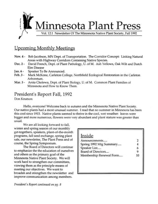 Fall 1992 Minnesota Plant Press