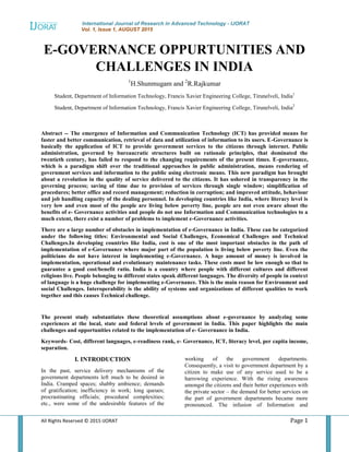 E-GOVERNANCE OPPURTUNITIES AND CHALLENGES IN INDIA | PDF