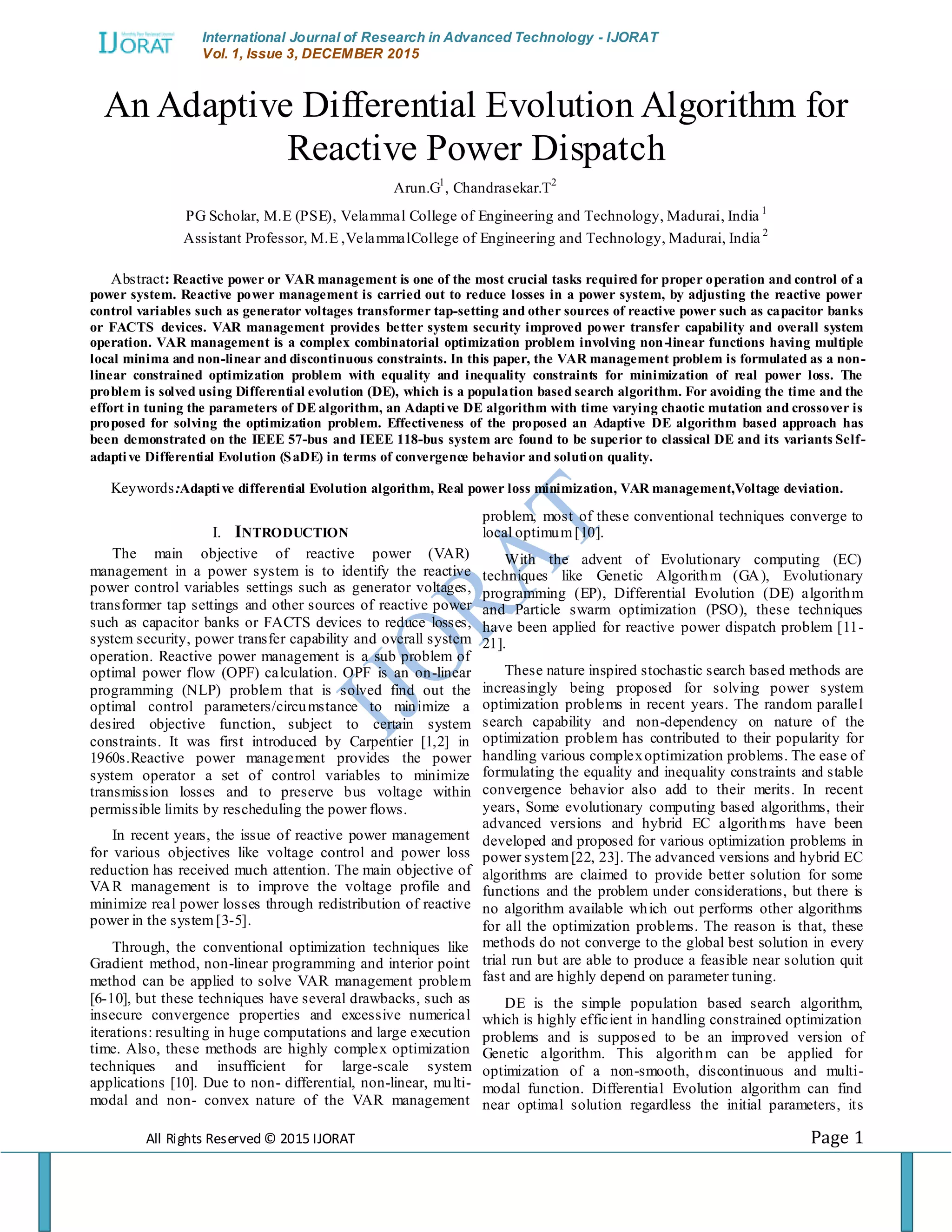 An Adaptive Differential Evolution Algorithm for Reactive Power ...