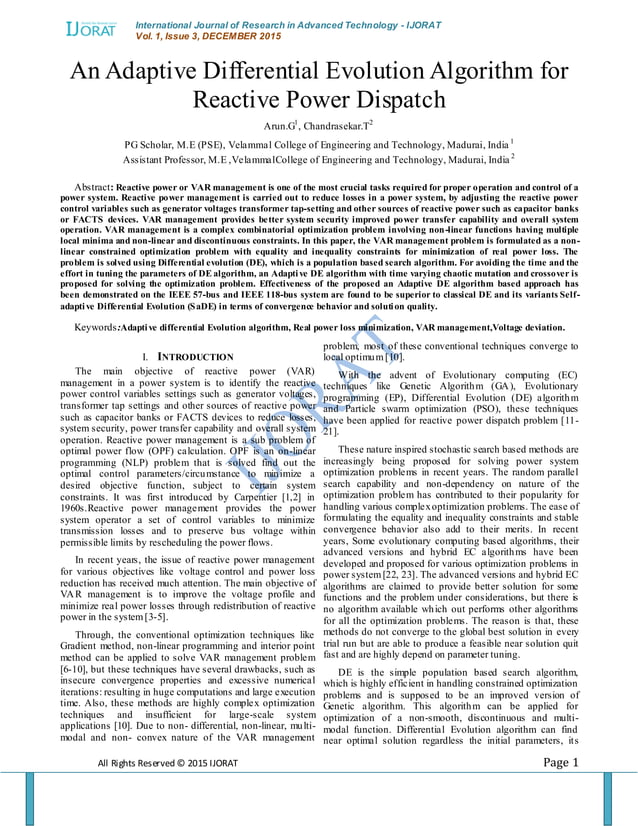 An Adaptive Differential Evolution Algorithm for Reactive Power ...
