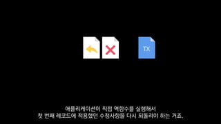 TX
애플리케이션이 직접 역함수를 실행해서
첫 번째 레코드에 적용했던 수정사항을 다시 되돌려야 하는 거죠.
 