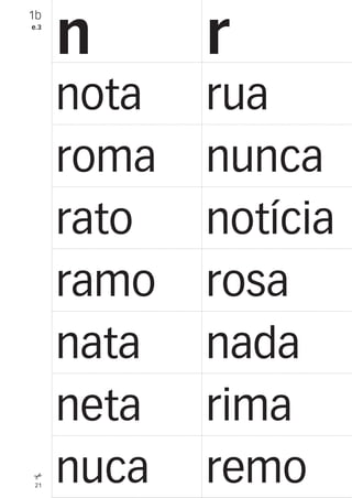 21
1b
e.3
n r
nota rua
roma nunca
rato notícia
ramo rosa
nata nada
neta rima
nuca remo
 