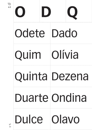 23
1b
e.3
O D Q
Odete Dado
Quim Olívia
Quinta Dezena
Duarte Ondina
Dulce Olavo
 