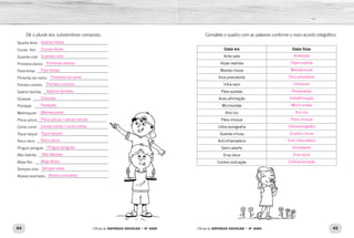 44 45Oficina de REFORÇO ESCOLAR – 4O
ANO Oficina de REFORÇO ESCOLAR – 4O
ANO
Complete o quadro com as palavras conforme o novo acordo ortográfico:
Como era Como ficou
Ante-sala
Hiper-realista
Manda-chuva
Vice-presidente
Infra-som
Pára-quedas
Auto-afirmação
Microondas
Ano-luz
Pára-choque
Ultra-sonografia
Guarda-chuva
Antiinflamatório
Semi-aberto
Erva-doce
Contra-indicação
Dê o plural dos substantivos composto.
Quarta-feira: ___________________________________
Couve -flor: ____________________________________
Guarda-civil: ___________________________________
Primeira-dama: _________________________________
Para-brisa: _____________________________________
Pimenta-do-reino: _______________________________
Pombo-correio: _________________________________
Salário-família: __________________________________
Girassol: _______________________________________
Pontapé: ______________________________________
Malmequer: ____________________________________
Pisca-pisca:___________________________________
Corre-corre: ____________________________________
Tique-taque: ___________________________________
Reco-reco: _____________________________________
Pingue-pongue: ________________________________
Alto-falante: ____________________________________
Beija-flor: ______________________________________
Sempre-viva: ___________________________________
Abaixo-assinado: ________________________________
Antessala
Hiper-realista
Mandachuva
Vice-presidente
Infrassom
Paraquedas
Autoafirmação
Micro-ondas
Ano-luz
Para-choque
Ultrassonografia
Guarda-chuva
Anti-inflamatório
Semiaberto
Erva-doce
Contraindicação
Quartas-feiras
Couves-flores
Guardas-civis
Primeiras-damas
Para-brisas
Pimentas-do-reino
Pombos-correios
Salários-famílias
Girassóis
Pontapés
Malmequeres
Pisca-piscas / piscas-piscas
Corres-corres / corre-corres
Tique-taques
Reco-recos
Pingue-pongues
Alto-falantes
Beija-flores
Sempre-vivas
Abaixo-assinados
 