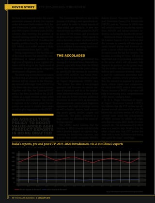 18 THE DOLLAR BUSINESS II JANUARY 2018
COVER STORY FTP 2015-2020 MID-TERM REVIEW
fits have been restored under the export
promotion schemes of duty free imports
underAdvancedAuthorisation(AA),Ex-
port Promotion Capital Goods (EPCG)
and 100% Export Oriented Units (EOUs)
schemes, thus resolving the problem of
blocked working capital for exporters fol-
lowing the roll-out of GST. To address the
liquidity problem faced by exporters after
GST rollout, an ‘e-wallet’ system is likely
to be operational from April 1, 2018.
Taking cognizance of the fact that one
of the major factors that impact the com-
petitiveness of Indian products is our
high cost of logistics, a new Logistics Di-
vision will be set up in the Department of
Commerce for promoting the integrated
development of logistics sector.
Theotherlong-awaitedannouncement
has been that an advanced trade analytics
division will be created in the Director-
ate General of Foreign Trade (DGFT) to
help them take data-based policy actions.
Together with this, the Contact@DGFT
service has been launched on the DGFT
website as a single window contact point
for exporters and importers. The service
is expected to be a touch point that ex-
porters can access to resolve their issues
as well as give suggestions to the DGFT.
The Commerce Ministry is also in the
process of drafting a new agricultural ex-
port policy in order to boost exports of
value-added agri products. A new ser-
vices division too will be created in DGFT
to assess EXIM policies and procedures
to drive services exports. With regards to
policy direction, a major emphasis will be
put on exploring new markets and prod-
ucts in addition to increasing share in tra-
ditional markets and products.
THE ACCOLADES
As we said earlier, the government has
managedtotickmostboxes.Naturallyex-
porters, especially those from the MSME
sector, have welcomed the policy chang-
es, specifically the increase in incentives
under MEIS and SEIS. Ajay Sahai, Direc-
tor General & CEO, Federation of Indi-
an Export Organisations (FIEO), says,
“The review has taken a two-pronged
approach and focusses on sunrise sec-
tors of exports as well as on the employ-
ment-intensive traditional sectors. In line
with that, the review provides additional
incentives to sectors such as electronics,
pharmaceuticals, medical and diagnostic
equipment and high-technology sectors
as well as leather, marine, food process-
ing, sports goods, textiles, carpets and
handicrafts. The policy statement to a
large extent has identified the issues af-
fecting exports.”
The MSME sector believes that the
increase in MEIS rewards will definitely
have a positive impact on exports. Rep-
resenting the handicrafts exporters, and
a sector that mostly comprises MSMEs,
Rakesh Kumar, Executive Director, Ex-
port Promotion Council for Handicrafts
(EPCH), puts in, “Increase in MEIS rates
will certainly result in increasing exports
from MSMEs and labour-intensive in-
dustries including the handicrafts sector.”
Mukhtarul Amin, Chairman, Council
for Leather Exports (CLE), believes that
this increase in rewards will also signifi-
cantly benefit leather and footwear ex-
ports, a sector which has seen a decline
in exports over the last few months. The
increase, according to Amin, will play an
important role in promoting innovation
in the sector which will ultimately help
improve its position on the global stage.
“As the leather and footwear sectors are
fashion and consumer-oriented, there is
a need for continuous innovation lead-
ing to the creation of new products. For
this, the industry is required to procure
many critical inputs and components,
for which the MEIS scrip is very useful.
Hence, increase of MEIS scrip value will
help in increasing price competitiveness
of the sector,” explains Amin.
H. K. L. Magu, Chairman of Appar-
el Export Promotion Council (AEPC),
too believes that the FTP review has ad-
dressed several concerns of the sector. “I
believe the mid-term review of FTP has
covered many issues like enhancement
of MEIS, increase in validity of scrips,
zero duty on scrips, 24X7 facility to more
seaports, etc. The enhancement in MEIS
rates is a positive step. Besides this, the
other critical area that FTP review has
dealt with is trade facilitation and easing
our capital blockage,” says Magu.
China's exports to the world India's exports to the world
Source: TDB Intelligence Unit and UN Comtrade; figures in $ billion
India's exports, pre and post FTP-2015-2020 introduction, vis-à-vis China's exports
India still has a lot of catching up to do with its neighbour when it come to merchandise exports
700
600
500
400
300
200
100
0
2014
Q-1
2014
Q-2
2014
Q-3
2014
Q-4
2015
Q-1
2015
Q-2
2015
Q-3
2015
Q-4
2016
Q-1
2016
Q-2
2016
Q-3
2016
Q-4
2017
Q-1
2017
Q-2
AN AGRICULTURE
POLICY TO BOOST
VALUE-ADDED AGRI
PRODUCT EXPORTS
IS BEING DRAFTED
 