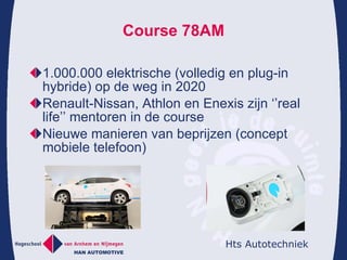 Course 78AM 1.000.000 elektrische (volledig en plug-in hybride) op de weg in 2020 Renault-Nissan, Athlon en Enexis zijn ‘’real life’’ mentoren in de course Nieuwe manieren van beprijzen (concept mobiele telefoon) 