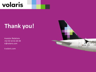 Thank you!
Investor Relations
+52 55 52 61 64 44
ir@volaris.com
ir.volaris.com
 