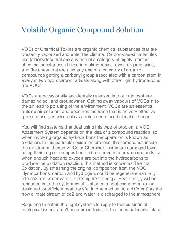 Volatile organic compound solution
