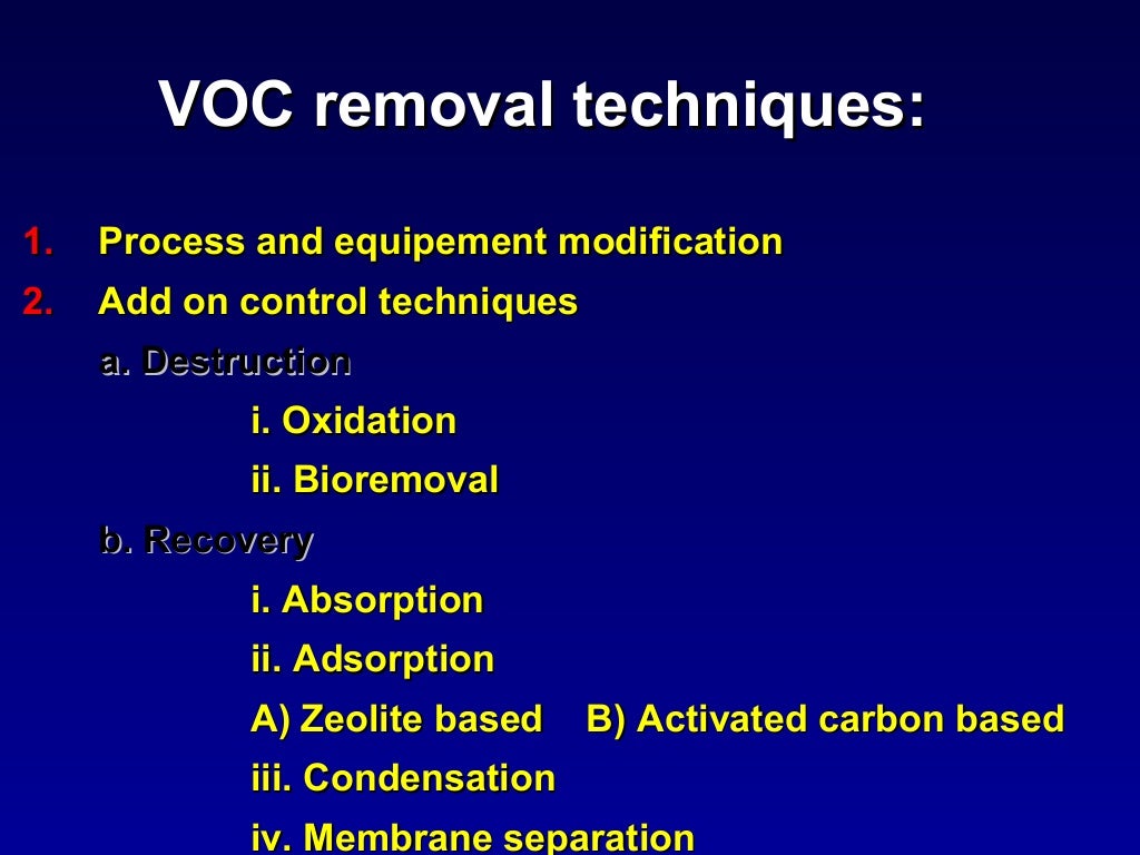 Volatile organic compounds (vo cs) and its removal techniques