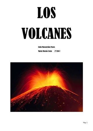LOS<br />VOLCANES<br />Sofía Mascareñas Pazos <br />            Marta Morato Costa      2º ESO C<br />ÍNDICE<br />Qué son los volcanes?<br />Erupción volcánica<br />Materiales que expulsan<br />Tipos de volcanes según su forma<br />Clases de volcanes según su erupción<br />Paisajes volcánicos<br />Zonas volcánicas de la Tierra<br />Consecuencias y peligros de los volcanes<br />Curiosidades de los volcanes<br />Volcanes famosos<br />                                   ¿Qué son los volcanes?<br />La palabra volcán deriva de Vulcano, dios romano del fuego y de la metalurgia. Es un punto de la superficie terrestre que puede encontrarse en los continentes o en el fondo de los océanos por donde son expulsados al exterior el magma, los gases y los líquidos del interior de la tierra a elevadas temperaturas. <br />Además es el único conducto que pone en comunicación directa la superficie terrestre con los niveles profundos de la corteza terrestre. <br />    <br />           <br />PARTES DE UN VOLCÁN<br />CRÁTER: Es la parte superior. A través del salen los materiales eruptivos.CONO VOLCÁNICO: Parte del volcán formada por los materiales que son expulsados. Cuando los volcanes están localizados en aguas marinas, pueden formar islas.CHIMENEA: Es en conducto por donde sale el magma conducto que conecta el interior y el exterior del volcán. CÁMARA MAGMÁTICA: Es el lugar donde se acumula el magma antes de   salir.FUMAROLAS: Son emisiones de gases de las lavas en los cráteres.SOLFATARAS: Son emisiones de vapor de agua y ácido sulfhídrico.MOFETAS: Son fumarolas frías que desprenden dióxido de carbono.CORTEZA: la capa rocosa externa de la Tierra.MANTO: Es la capa que se encuentra directamente debajo de la corteza.                                                 ERUPCIÓN VOLCÁNICA Cuando el magma del interior de la tierra ser acumula en las cámaras magmáticas, la presión va aumentando hasta que llega a ser tan fuerte que necesita salir. Entonces se abre paso por la chimenea hasta la superficie y es cuando tiene lugar la erupción volcánica. En cuanto el magma sale a la superficie, se convierte en lava que desciende por las laderas del cono volcánico formando grandes mantas o coladas. Si la lava es poco líquida se solidifica rápidamente y se forman mantos muy cortos que a veces obstruyen el cráter hasta que se produce una nueva explosión donde se rompe o se acumula por encima del cráter formando agujas que pueden alcanzar cientos de metros de altura. Si la presión en el interior de un volcán no es suficientemente alta para que el magma salga a la superficie, éste puede estar dormido o apagado. Se dice que está dormido cuando puede entrar en erupción de nuevo y apagado cuando no se espera que entre en erupción. Las erupciones de los volcanes no son siempre de la misma forma.  A veces son silenciosas y tranquilas y otras son violentas y con grandes explosiones. Esto depende de la composición del magma y de la cantidad de gases que lo acompañan.VOLCÁN ACTIVOLos volcanes activos son aquellos que entran en actividad eruptiva. La mayoría de los volcanes ocasionalmente entran en actividad y permanecen en reposo la mayor parte del tiempo. Para bienestar de la humanidad solamente unos pocos están en erupción continua. El período de actividad eruptiva puede durar desde una hora hasta varios años. Este ha sido el caso del volcán de Pacaya, o el Irazú. Los intervalos de calma entre erupciones pueden durar meses, décadas y en ocasiones hasta siglos. Sin embargo, no se ha descubierto aún un método seguro para predecir las erupciones.                   VOLCÁN DURMIENTELos volcanes durmientes son aquellos que mantienen ciertos signos de actividad como lo son las aguas termales y han entrado en actividad esporádicamente. Dentro de esta categoría suelen incluirse las fumarolas y los volcanes con largos períodos en inactividad entre erupción. Un volcán se considera activo si su última erupción fue antes de 25.000 años.VOLCÁN EXTINTOLos volcanes extintos son aquellos que estuvieron en actividad durante períodos muy lejanos y no muestran indicios de que puedan reactivarse en el futuro. Son muy frecuentes, aunque la inactividad que las describe puede reactivarse nuevamente en muy raras ocasiones, estos volcanes generalmente han dejado de mostrar actividad desde hace muchos siglos antes de ser considerados extintos.Monte Olimpo                             MATERIALES QUE EXPULSANLos volcanes activos emiten magma. Este magma puede proyectarse, desparramarse o volatilizarse, según se trate de materias sólidas, líquidas o gaseosas.      SÓLIDOSLos materiales sólidos arrojados por los volcanes en erupción se llaman piroclastos.  Según el tamaño se dividen en: * bloques y bombas: generalmente situadas cerca de las bocas eruptivas, que al salir candentes adquieren forma redondeada u oval en su movimiento rotacional y de caída  * lapillis y gredas: material de proyección aérea entre 2 y 20 mm LÍQUIDOSLas materias fundidas, más o menos líquidas, están constituidas por las lavas, que no son otra cosa que magmas que afloran a través del cráter y se deslizan por la superficie.GASEOSOSConsisten primordialmente en gases sulfurosos, dióxido de carbono, hidrógeno, nitrógeno, ácidos clorhídrico y sulfhídrico, hidrocarburos como el metano, cloruros volátiles y vapor de agua, entre otros .                                                              TIPOS DE VOLCANES SEGÚN SU FORMACONOS BASÁLTICOS: Los conos basálticos son raros, y probablemente sean más bien bajos debido a la gran fluidez de la lava basáltica. Ejemplos de este tipo de volcán son el Rangitoto, en Nueva Zelandia y el Skajaldbreit, en Islandia.                           CONO DE CENIZA: Es un mini volcán formado principalmente por piroclastos expulsados a partir de una sola chimenea. Tiene un tipo de lava semisolida, compuesta por cenizas y lava viscosa.             VOLCÁN EN ESCUDO: Es un volcán de grandes dimensiones y está formado a partir de las capas de sucesivas erupciones basálticas fluidas, por este motivo tienen una pendiente suave. Es un término similar al de caldera volcánica.    Estructura volcán en escudo                                                                  Estructura estratovolcan.  ESTRATOVOLCANES: volcán cónico y de gran altura, compuesto por múltiples capas de lava endurecida, piroclastos alternantes (surgidos por una alternancia de épocas de actividad explosiva y de corrientes de lava fluida) y cenizas volcánicas. Alternan erupciones explosivas y erupciones tranquilas. El Teide es un estratovolcán.                            CLASES DE VOLCANES SEGÚN SU ERUPCIÓN  -HAWAIANO: Las lavas que expulsan estos volcanes son muy fluidas, sin tener desprendimientos de gases. Estas lavas se desbordan al rebasar el cráter y se deslizan con facilidad. Algunas partículas de su lava, cuando son arrastradas por el viento, forman hilos cristalinos.-ESTROMBOLIANO: La lava es fluida con desprendimientos abundantes y violentos de gases. Debido a que los gases pueden desprenderse con facilidad, no se forman cenizas. Cuando la lava cae por los bordes del cráter, desciende por las laderas y barrancos, pero no alcanza tanta extensión como el hawaiano.    -VULCANIANO: En este tipo de volcanes se desprenden grandes cantidades de gases de un magma poco fluido. Por eso las explosiones son muy fuertes y pulverizan la lava, produciendo gran cantidad de cenizas que son lanzadas al aire con otros materiales fragmentarios. Cuando expulsa la lava, ésta se consolida rápidamente, pero los gases que desprenden rompen su superficie. Por eso resulta muy áspera y muy irregular.-VESUBIANO: La presión de los gases es muy fuerte y produce explosiones muy violentas. Forma nubes ardientes que al enfriarse producen precipitaciones de cenizas.  -PELEANO: Su lava es muy viscosa y se consolida con gran rapidez. Llega a tapar por completo el cráter. La enorme presión de los gases que no encuentran salida, levanta este tapón que se leva formando una gran aguja.-KRAKATOANO: Origina tremendas explosiones y enormes maremotos.  -ERUPCIONES DE CIENO: Sus grandes cráteres se convierten durante el periodo de reposo del volcán en enormes lagos o se cubren de nieve. Al recobrar el volcán su actividad, el agua mezclada con cenizas y otros restos, es lanzada formando torrentes y avalanchas de cieno que destruyen todo lo que encuentran a su paso.-ERUPCIONES FISURALES: Son las que  se originan a lo largo de una rotura de la corteza terrestre y que pueden medir varios kilómetros. Las lavas que fluyen a lo largo de la rotura son fluidas y recorren grandes extensiones formando amplias mesetas con un kilómetro a más de espesor y miles de kilómetros cuadrados de superficie.                   PAISAJES VOLCÁNICOSLa actividad volcánica en el interior de la corteza terrestre calienta el agua por encima y por debajo del suelo. Esto da lugar a espectaculares paisajes volcánicos, llamados áreas hidrotérmicas, donde el agua caliente, el lodo y los gases borbotean y brotan por las grietas del suelo. FUENTES TERMALES: Se originan cuando el agua del subsuelo se calienta por acción de las rocas calientes que están al lado.                                                               Fuente termal                                                                  Lodo burbujeante LODO BURBUJEANTE: Cuando el agua caliente de mezcla con partículas minerales se origina un estanque de lodo caliente y burbujeante. Los gases ácidos volcánicos corroen partículas de las rocas.FUMAROLAS: Es una grieta por la que se expulsan chorros de vapor y gases volcánicos calientes. Estos gases huelen a huevos podridos debido al azufre que contienen.                                                  Fumarola                                                                 Géiser                                                               GéiserGÉISER: Es un surtidor de agua que entra en erupción cuando el agua atrapada en una cámara subterránea se calienta por encima de su punto de ebullición.TERRAZA DE GEISERITA: Los minerales depositados por una fuente termal que emerge a la superficie pueden dar lugar a hermosas terrazas de geiserita extrañamente coloreadas.          Terraza de geiserita                    ZONAS VOLCÁNICAS DE LA TIERRA ZONA CIRCUMPACÍFICA: Se denomina Cinturón de Fuego y se extiende alrededor de todo el Océano Pacífico y las costas de América, Asia y Oceanía, originándose en las cadenas montañosas de los Andes, Montañas Rocosas y el los arcos isla. Los volcanes más activos de esta zona se encuentran en Alaska, Hawai, Japón, Perú y Filipinas. ZONA ASIÁTICO-MEDITERRÁNEA: Se extiende por el Océano Atlántico hasta el Océano Pacífico en sentido transversal desde el Oeste al Este. Los volcanes más activos de esta zona están en Italia, Turquía e Indonesia.  ZONA ÍNDICA: Rodea el Océano Índico y por Sumatra y Java enlaza con la zona circumpacífica. En esta dorsal Índica hay muchas islas y montañas submarinas con volcanes activos como las Islas Reunión y las Islas Comores.  ZONA ATLÁNTICA: Recorre el océano de Norte a Sur por su zona central. En esta zona destacan los volcanes de Islandia, de las Islas de la Ascensión, Santa Elena y de los archipiélagos de Azores y Canarias.  ZONA AFRICANA: En esta zona destacan volcanes como el Kilimanjaro.  CONSECUENCIAS Y PELIGROS DE LOS VOLCANESLas erupciones volcánicas son conocidas por devastar todo lo que se les atraviesa en el camino. La vida no es una excepción. Cada vez que un volcán expulsa lava, arrasa con todo lo que está a su paso. A lo largo de la historia del mundo, han ocurrido un sin fin de muertes humanas por erupciones volcánicas. Cerca de 160.000 en Indonesia, 32.000 en la región del Caribe. 19.000 en el Japón y 30.000 en el resto del mundo 1815: El Tambora, en Indonesia, entra en erupción violentamente y causa 50.000 muertes. Ha sido el más mortal de la historia.Las erupciones también dejan consecuencias que se hacen presentes a largo plazo, es decir, tiempo después de desastre. Está demostrado que en todas las zonas vulnerables a la actividad volcánica, existe un incremento en el número de personas que solicitan atención médica por problemas de asma respiratorio y bronquitis e inconvenientes con la vista. Un estudio de hogares en Yakima, Washington, mostró que cerca de un tercio de los pacientes con enfermedades pulmonares crónicas que no enfermaron lo suficiente como para acudir al hospital en el momento de la erupción, de todos modos experimentaron una marcada exacerbación de sus síntomas respiratorios durante el período en que subieron los niveles de cenizas respirables que continuaron elevados por más de 3 meses después de la erupción.                       El mayor peligro de los volcanes se produce cuando hay actividad volcánica que pueda afectar a una población humana. Un volcán puede se muy activo y peligroso pero representar escaso riesgo al no existir una población en las cercanías. Los peligros de un volcán pueden ser los siguientes:  Coladas de Barro (lahares). Los lahares pueden ser fríos o calientes. Estos se producen cuando el agua de lluvia o el hielo glaciar o nieve de una cumbre se funde rápidamente por el calor del volcán. El agua resultante en su descenso por la ladera incorpora grandes cantidades de cenizas, suelos volcánicos y más tarde grandes bloques y árboles. Las coladas de barro pueden moverse a más de 50 km/h triturando, enterrando y arrastrando todo a su paso. El lahar más conocido fue el ocurrido en 1985 en Colombia durante la erupción del Nevado del Ruiz. Murieron entre 20.000 y 24.000 habitantes del pueblo de Armero. Otras coladas conocidas ocurrieron en el Monte St. Helens (1980) donde las coladas de barro produjeron un represamiento del Lago Spirit.  Nubes piroclásticas. Aquí incluimos las avalanchas incandescentes y emisiones de gas caliente.  Estas se producen cuando en erupciones explosivas, los gases volcánicos se mezclan con agua. Estas nubes pueden viajar a mas de 300 km/h cubriendo áreas muy grandes. Algunas coladas piroclásticas son más frías pero su poder devastador no disminuye arrancando árboles y triturando edificaciones y construcciones. Una gran colada piroclástica mató a más de 30.000 personas en la erupción del Monte Pelée en la isla de la Martinica. La colada piroclástica de 800ºC arrasó la ciudad de San Pierre. En un momento, las casas fueron aplastadas e incendiadas y, al instante, todo ser vivo pereció. Depósitos de tefra. La tefra son fragmentos piroclásticos que salen volando hacia la atmósfera. Si este tefra es muy pequeño se le llama ceniza.  En erupciones violentas este tefra puede ser llevado a las altas capas de la atmósfera siendo transportadas por el viento y depositándose a miles de kilómetros. Los depósitos de ceniza representan un serio problema económico. La ceniza se acumula como una quot;
gran nevadaquot;
 pero que no funde. Es necesario quitarla concienzudamente ya que esta formado por vidrio volcánico, que puede desgastar prematuramente motores, maquinaria, engranajes... En el caso de la erupción del  Monte Santa Elena, debieron retirarse 540.000 toneladas de cenizas sólo de las  autopistas.  Coladas de lava. Las lavas representan escaso peligro ya que estas siguen los cursos descendentes impuestos por el terreno. Por todo ello, es muy importante poder predecir con suficiente tiempo las erupciones volcánicas. Se están haciendo grandes avances en este terreno con lo que se podrán salvar muchas vidas humanas.            Efecto de una nube piroclástica                    Colada de lava                                                                         CURIOSIDADES DE LOS VOLCANESCuál es el índice de explosividad volcánica?Los valores asignados por el IEV corresponden a los siguientes grados de erupción de un volcán:0:No explosiva 1:Pequeña erupción 2:Erupción moderada 3:Moderadamente grande                    4:Grande 5:Muy grande 6 a 8: Erupción cataclísmica. ¿Podemos obtener  algún beneficio de los volcanes? Sí. Con los materiales expulsados por los volcanes se pueden obtener piedras de moler, abrasivos industriales, objetos de aseo, revestimientos de hornos, etc... También se pueden aprovechar las aguas termales para usos medicinales y para obtener energía eléctrica y calefacción.Piedra de moler¿Cuánto tiempo puede vivir un volcán? Cientos de miles de años. El Etna tiene una edad aproximada de 300.000 años.¿Cómo sabemos que un volcán va a entrar en erupción? Se pueden observar varios signos que permiten saberlo: se registran variaciones de temperatura, deformaciones del suelo, aumentan los temblores de tierra, emiten más gas, los animales muestran signos de nerviosismo y el agua de las fuentes desaparece o cambia de composición.¿Causaron los volcanes la desaparición de los dinosaurios? No se sabe con seguridad. Hace 65 millones de años se produjeron en la Tierra dos catástrofes al mismo tiempo: el impacto de un gran meteorito en la zona del Golfo de México y una serie de violentas erupciones volcánicas en la India. Los científicos estudian en qué medida influyeron en este hecho cada uno de estos dos sucesos.¿Quién fue el primer vulcanólogo? En el año 79, Plinio el Joven contempló la erupción del Vesubio desde 30 Km de distancia y escribió varias cartas contando sus observaciones.  ¿Cuáles han sido las erupciones que han causado más víctimas? -Tambora. 1815. 92.000 muertos -Montaña Pelada (Martinica). 1902. 28.000 muertos -Santa María (Guatemala). 1902 6.000 muertos.. -El Chichón (México). 1982. 3.500 muertos. -Nevado del Ruíz (Colombia). 1985. 24.000 muertos. -Pinatubo (Filipinas). 1991. 600 muertos.                       VOLCANES FAMOSOSVESUBIO: Situado cerca de la ciudad de Nápoles, en Italia. Mide 1132 m de altura. En el año 79, su erupción sepultó las ciudades de Pompeya, Herculano y Stabila. Su última erupción importante tuvo lugar en el año1944. KRAKATOA: Esta isla se encuentra en Indonesia. En 1883 la explosión violenta de este volcán, equivalente a 600 bombas H, hundió la isla más de tres metros y mató a más de 35.000 personas. MAUNA LOA: Principal volcán de Hawai cuya base está a 5.000 m de profundidad y la cima a 4.205 m. Está en actividad.KILAUEA: volcán activo de Hawai de 1210 m de altura. Su principal característica es el enfriamiento lento de su lava. ETNA: Se encuentra en la isla de Sicilia (Italia). Tiene una altura de 3269 m y el perímetro de su base alcanza los 150 Km.Se encuentra en actividad.FUJI YAMA: Volcán extinto de Japón. Es considerado una montaña sagrada. MONTE PELÉ (Martinica). En 1902 destruyó la ciudad de Saint PierreCHICHÓN (México). En 1982 causó 2.000 muertos y proyectó a la atmósfera gran cantidad de gases.<br />