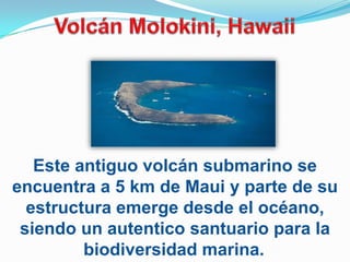 Este antiguo volcán submarino se
encuentra a 5 km de Maui y parte de su
  estructura emerge desde el océano,
 siendo un autentico santuario para la
         biodiversidad marina.
 