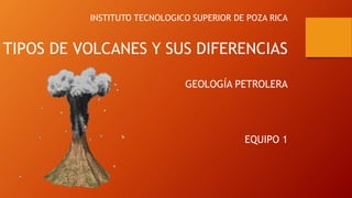 INSTITUTO TECNOLOGICO SUPERIOR DE POZA RICA
TIPOS DE VOLCANES Y SUS DIFERENCIAS
GEOLOGÍA PETROLERA
EQUIPO 1
 