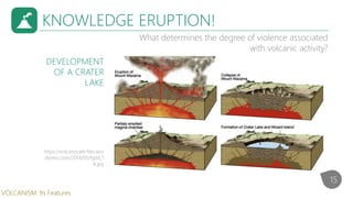 KNOWLEDGE ERUPTION!
What determines the degree of violence associated
with volcanic activity?
DEVELOPMENT
OF A CRATER
LAKE
https://volcanocafe.files.wor
dpress.com/2014/05/fg04_1
8.jpg
15
VOLCANISM: Its Features
 