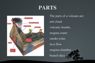PARTS The parts of a volcano are: ash cloud