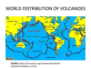 WORLD DISTRIBUTION OF VOLCANOES
SOURCE :https://msnucleus.org/membership/html/k-
6/pt/plate/5/ptpt5_1a.html
 