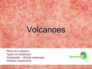 Volcanoes Parts of a volcano. Types of volcanoes. Composite – Shield volcanoes. Volcano vocabulary. 