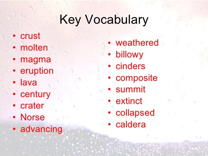 Volcanoes Vocabulary Volcanoes Vocabulary