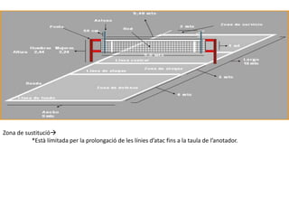 Zona de sustitució
          *Està límitada per la prolongació de les línies d’atac fins a la taula de l’anotador.
 