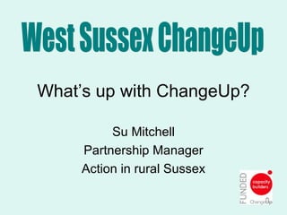 What’s up with ChangeUp? Su Mitchell Partnership Manager Action in rural Sussex West Sussex ChangeUp 
