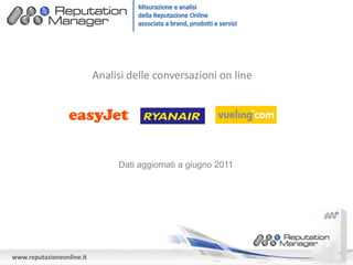 Analisi delle conversazioni on line




                                Dati aggiornati a giugno 2011




www.reputazioneonline.it
 