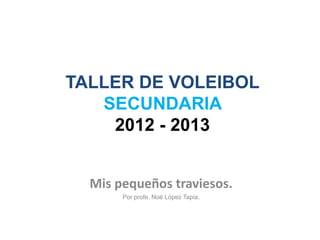 TALLER DE VOLEIBOL
   SECUNDARIA
    2012 - 2013


  Mis pequeños traviesos.
       Por profe. Noé López Tapia.
 