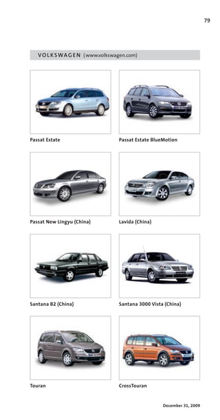 79




   V O L K S W A G E N ( www.volkswagen.com)




Passat Estate                       Passat Estate BlueMotion




Passat New Lingyu (China)           Lavida (China)




Santana B2 (China)                  Santana 3000 Vista (China)




Touran                              CrossTouran


                                                      December 31, 2009
 