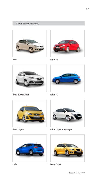 87




   S E AT ( www.seat.com)




Ibiza                       Ibiza FR




Ibiza ECOMOTIVE             Ibiza SC




Ibiza Cupra                 Ibiza Cupra Bocanegra




León                        León Cupra


                                              December 31, 2009
 