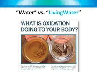The Effects Of AcidityDehydration is a symptom of a condition    called Acidosis…Cells and organs function best at a pH of 7.3 - 7.4 Most “Western” Diet foods produce acidic wastes Acidic wastes are manageable in a healthy body Acidic wastes  accumulate with a      constant diet of bad foods and      acidic beveragesRC Rev 17 5-25-2010