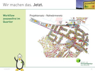 Wir machen das. Jetzt.

Workflow         Projektansatz - Nahwärmenetz
zeozweifrei im
Quartier




14.03.2013              ...