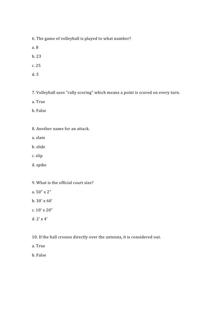 Volleyball questionnaire