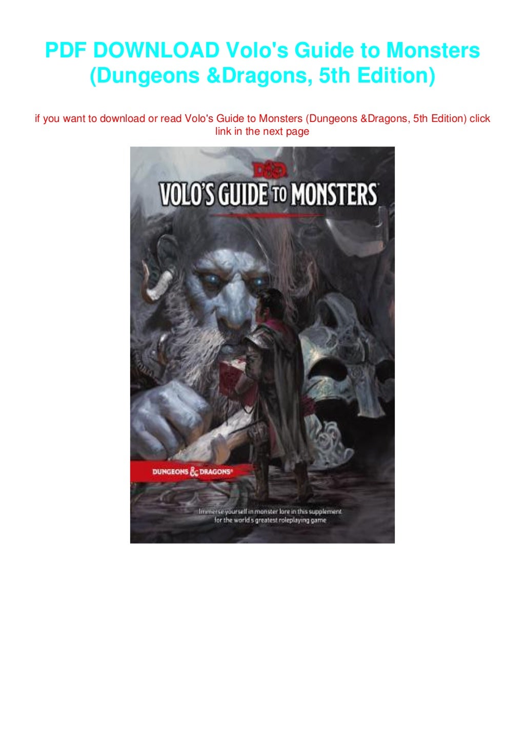 Volo's Guide to Monsters (Dungeons & Dragons, 5th Edition) Free Acces Volo's Guide to Monsters (Dungeons & Dragons, 5th Edition) Free Acces