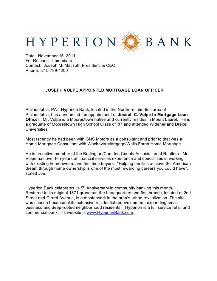 joseph c volpe appointed mortgage loan officer