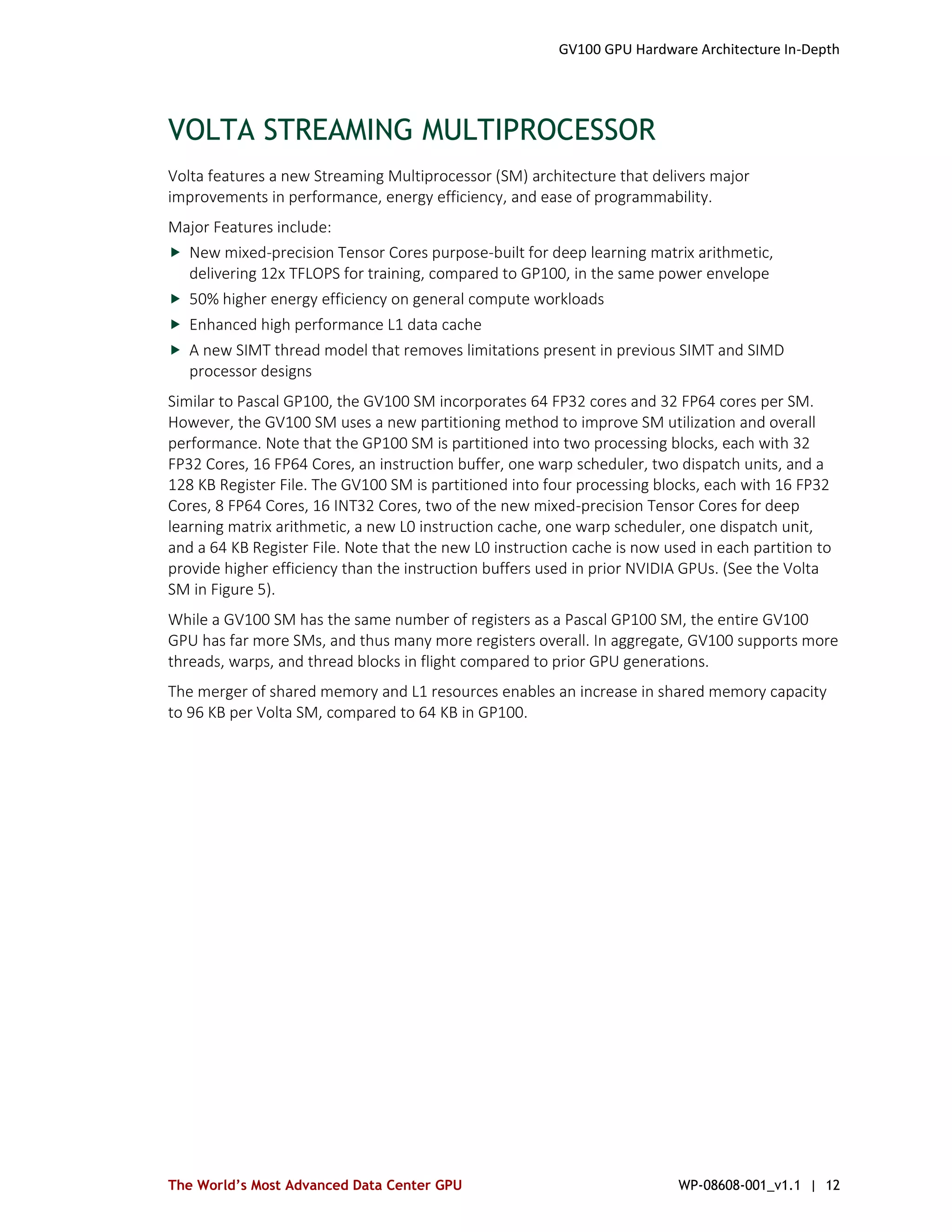 NVIDIA Tesla V100 GPU Architecture Whitepaper : NOTES | PDF